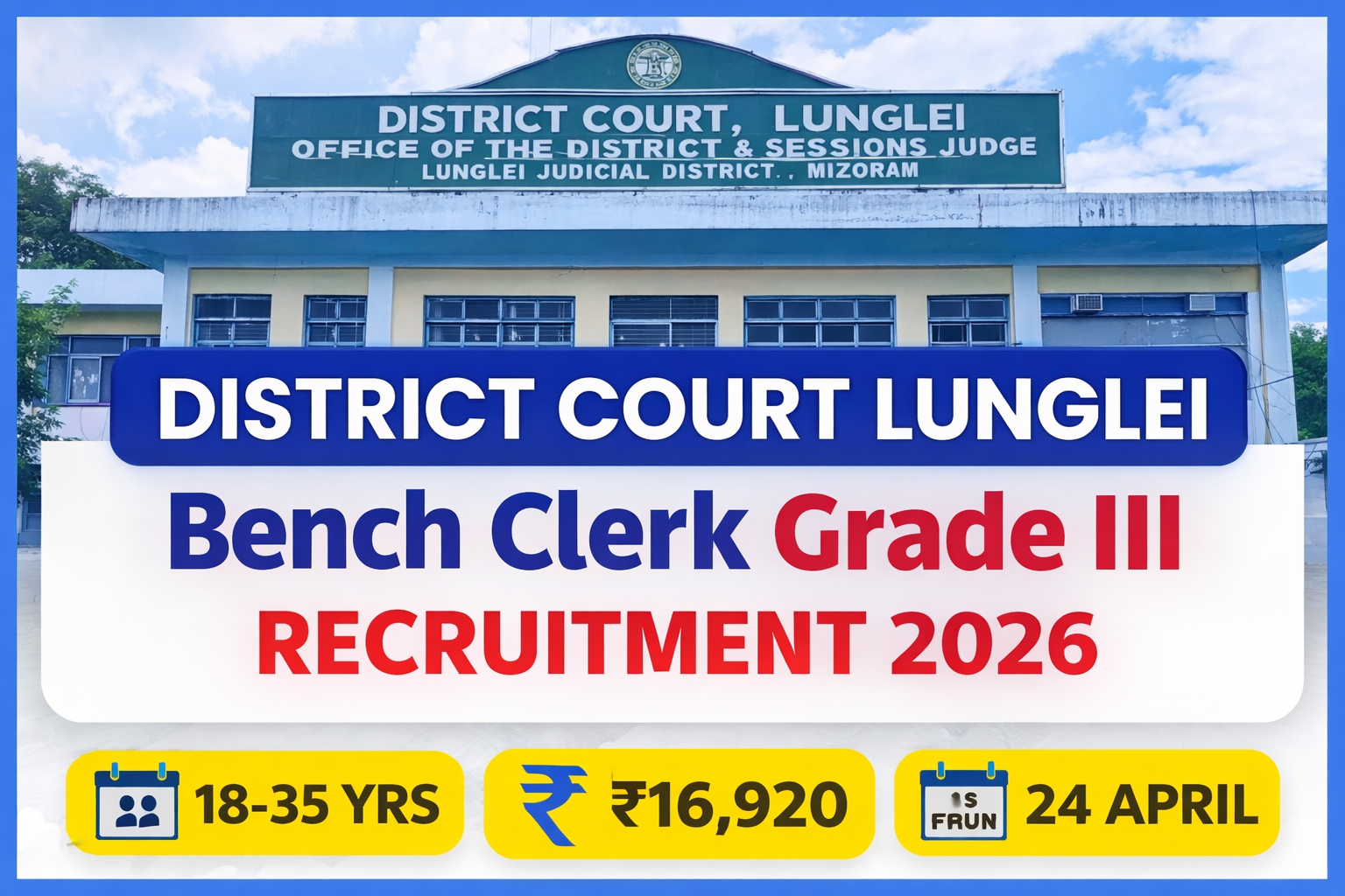District Court Lunglei Bench Clerk Grade III Recruitment 2026