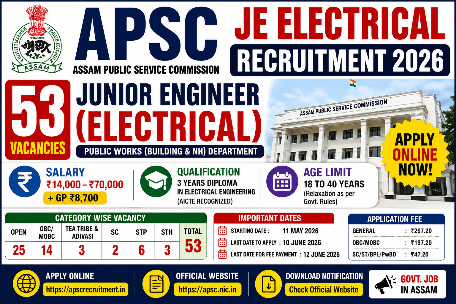 APSC JE Electrical Recruitment 2026